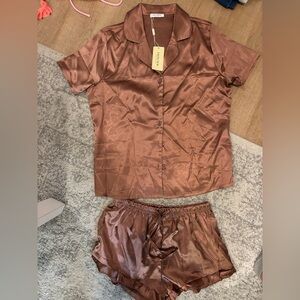 Brown Satin Pajama Set